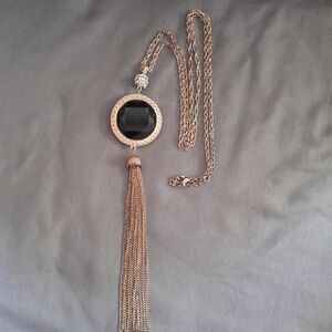 Elegant Gold and Black Tassel Necklace